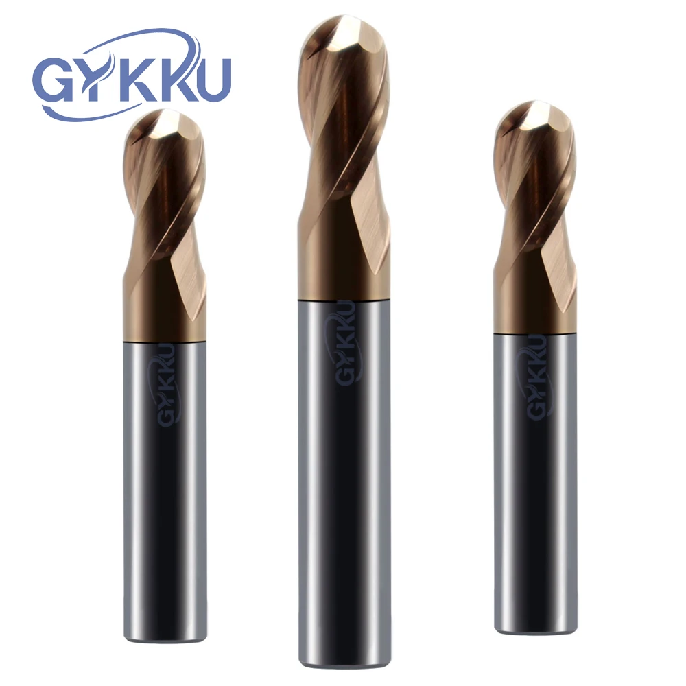 GYKKU HRC55 Ball Nose End Mill 2 Flute Tungsten Carbide Milling Cutter CNC Router Bit R0.5 R0.75 R1 R1.25 R1.5 R1.75 R2 R3 R4 R5