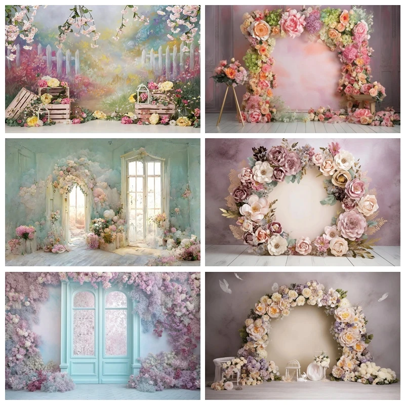 Floral Flowers Bridal Shower Photography Backdrop Spring Scenery Newborn Baby Shower Birthday Wedding Portrait Background