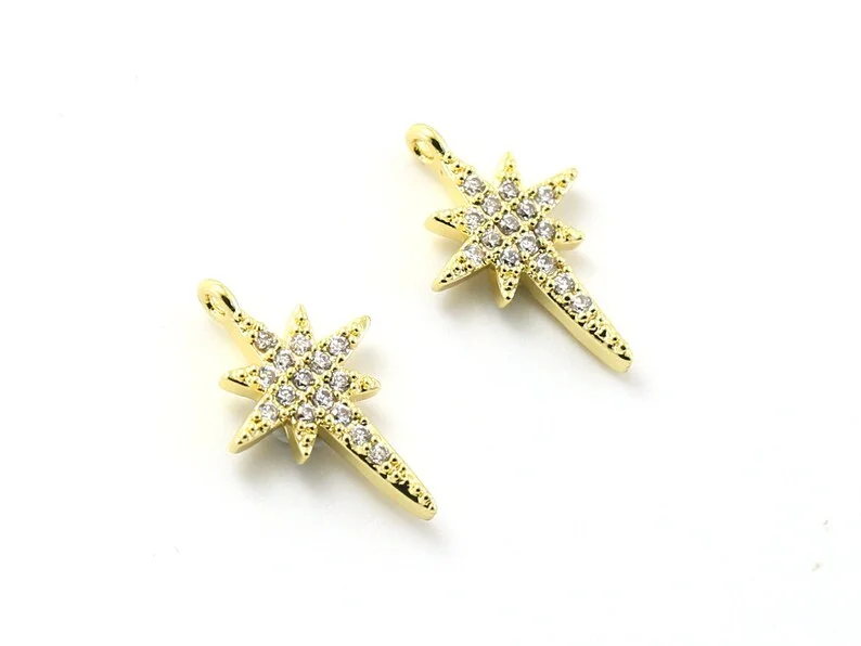 10pcs North Star Earring Charm, Jewelry Making Charm, Earring Charms For Hoops, Necklace pendant, Real Gold Plated G028