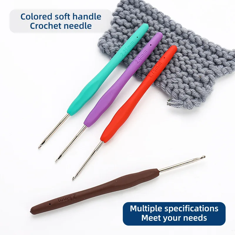 10pcs/set Crochet Hooks Kits Colorful TPR Soft Handle Aluminum Fine Head Lace Crochet Hook Yarn Weave Knitting Needles DIY Tools