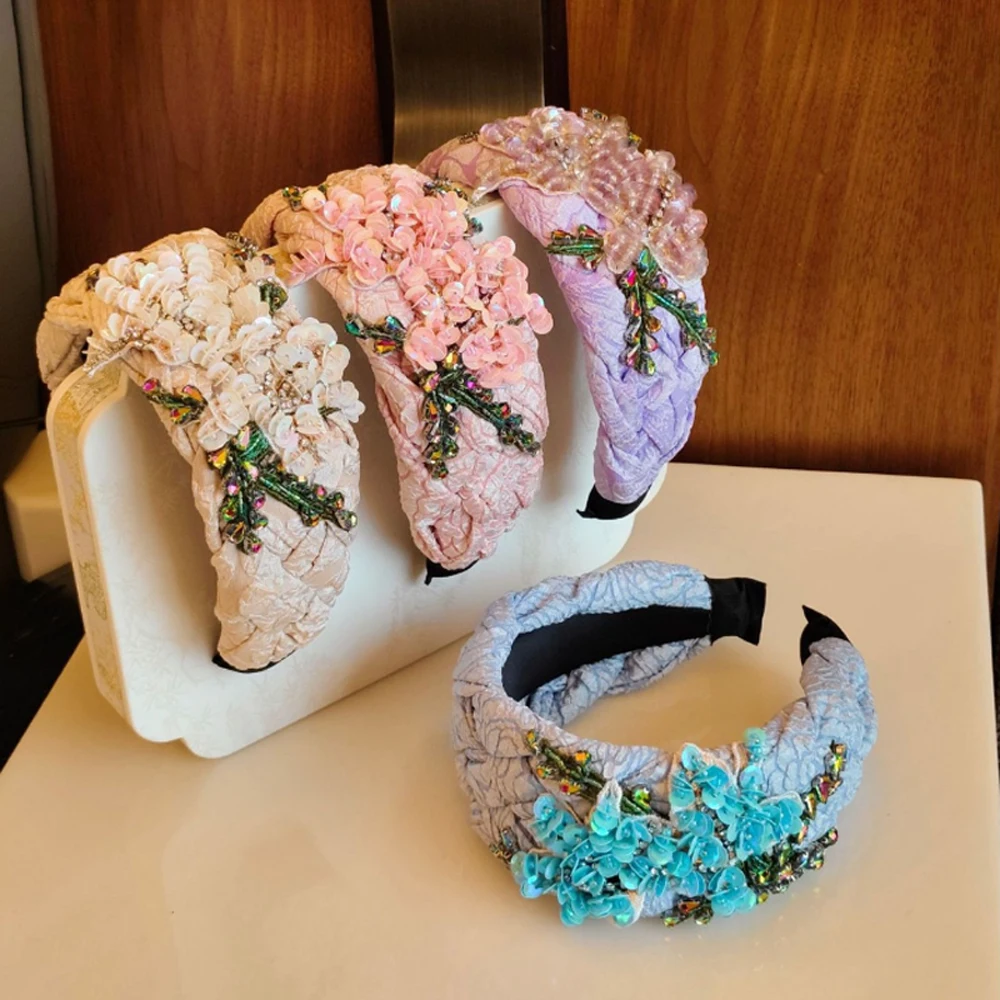 

Vintage Lace Braid Diamond Bead Headband Handmade Sewn Luxurious Hair Hoop Women Hair Accessories and Headwear Press Hair Clip