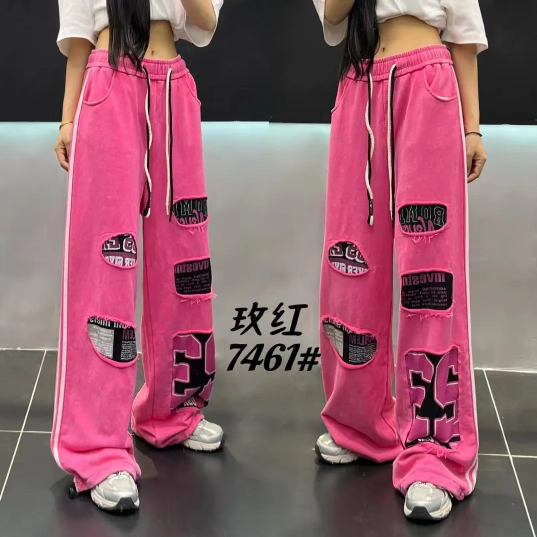 Striped decorative casual pants Elastic Waist 2025 Autumn New Fashionable Loose Pants for Women and Draped Straight Leg Pants