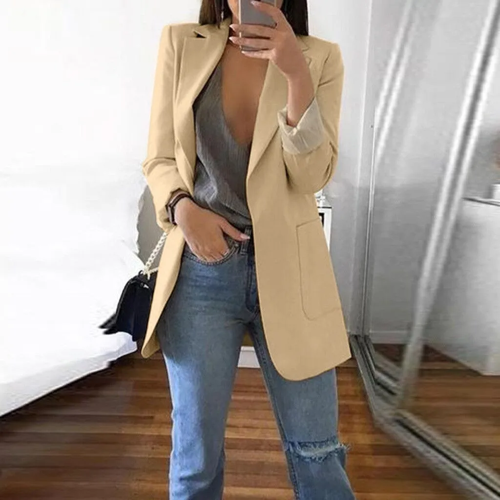 Blazer Casual de Mujer Estilo Vintage con Bolsillos, Manga Larga, Corte Ajustado, Moda 2026