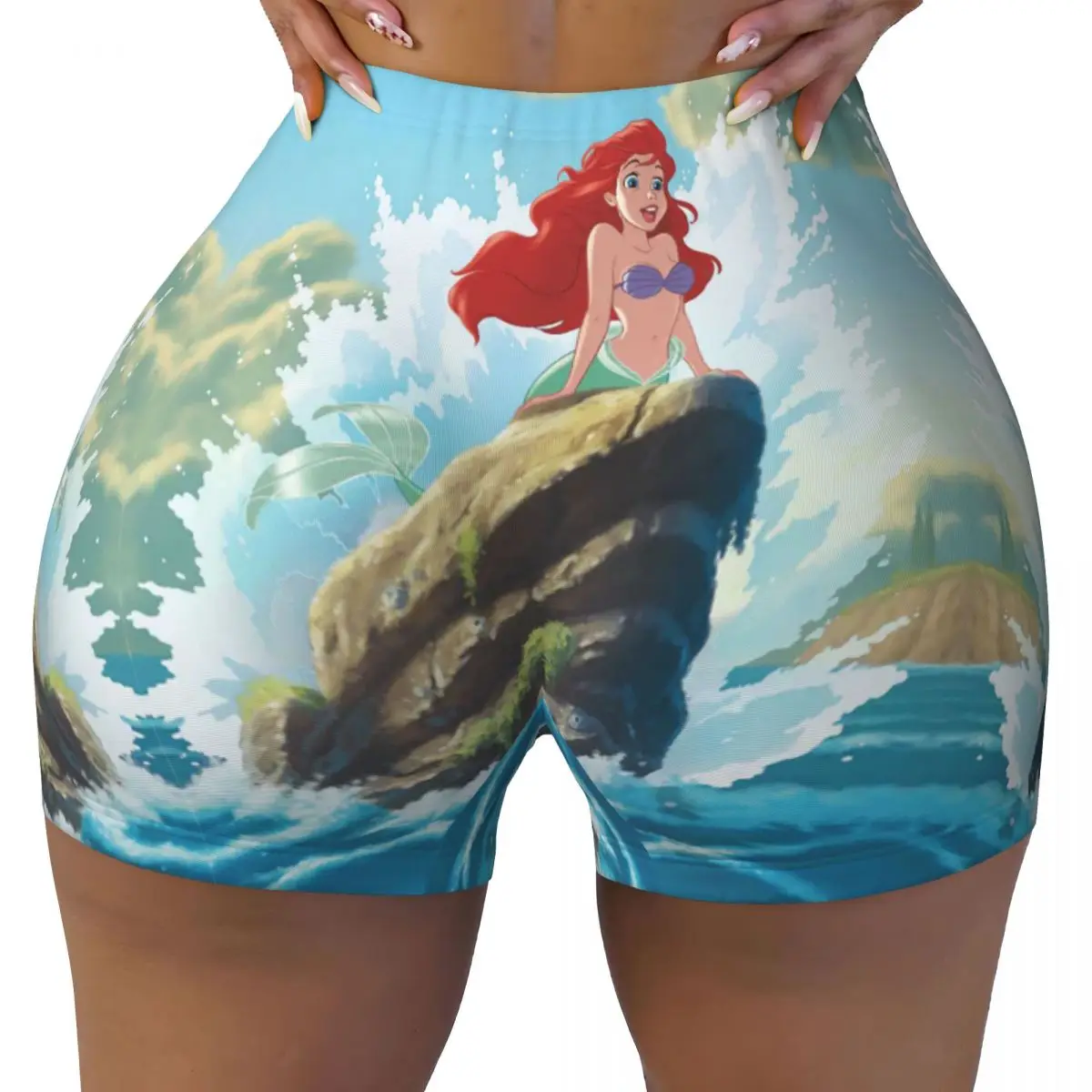 Custom Women Ariel Adventure Begins With You Workout Yoga Shorts Athletic Gym Running Volleyball Shorts