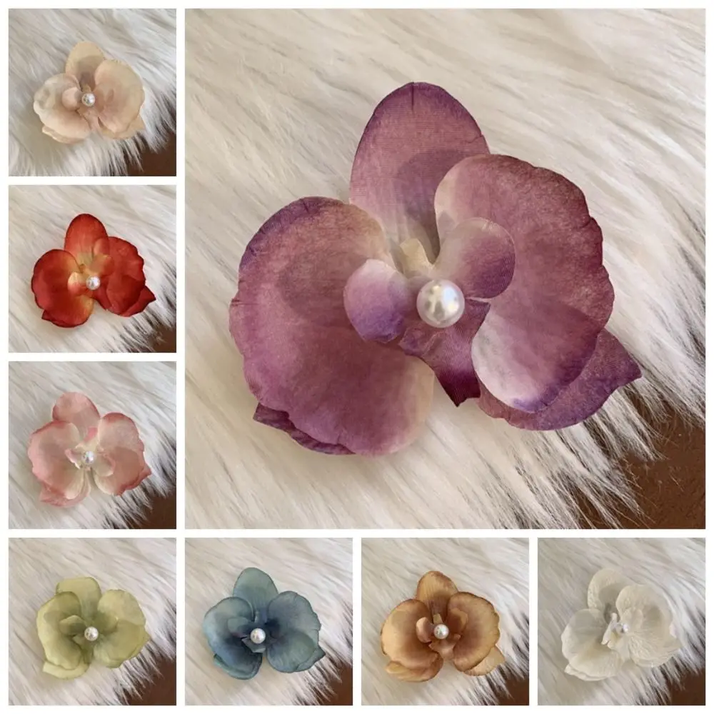 Tuch Schmetterling Blume Haar Clip Perle Koreanischen Stil Orchidee Blume Haarnadel Meer Urlaub Kopfbedeckung Haar Zubehör