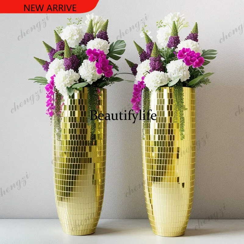 H132 Modern Meichen FRP Floor-to-ceiling Vase Round Mirror Flower Arrangement Flower Art Hotel Sales Office Soft Decoration