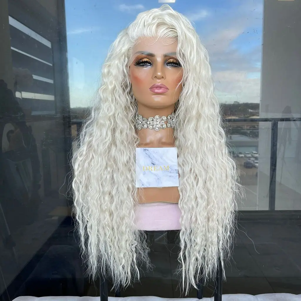 

Fashiomag Long Body Wavy Pale Blonde Lace Front Synthetic Hair Wigs Women Soft Natural Daily Use