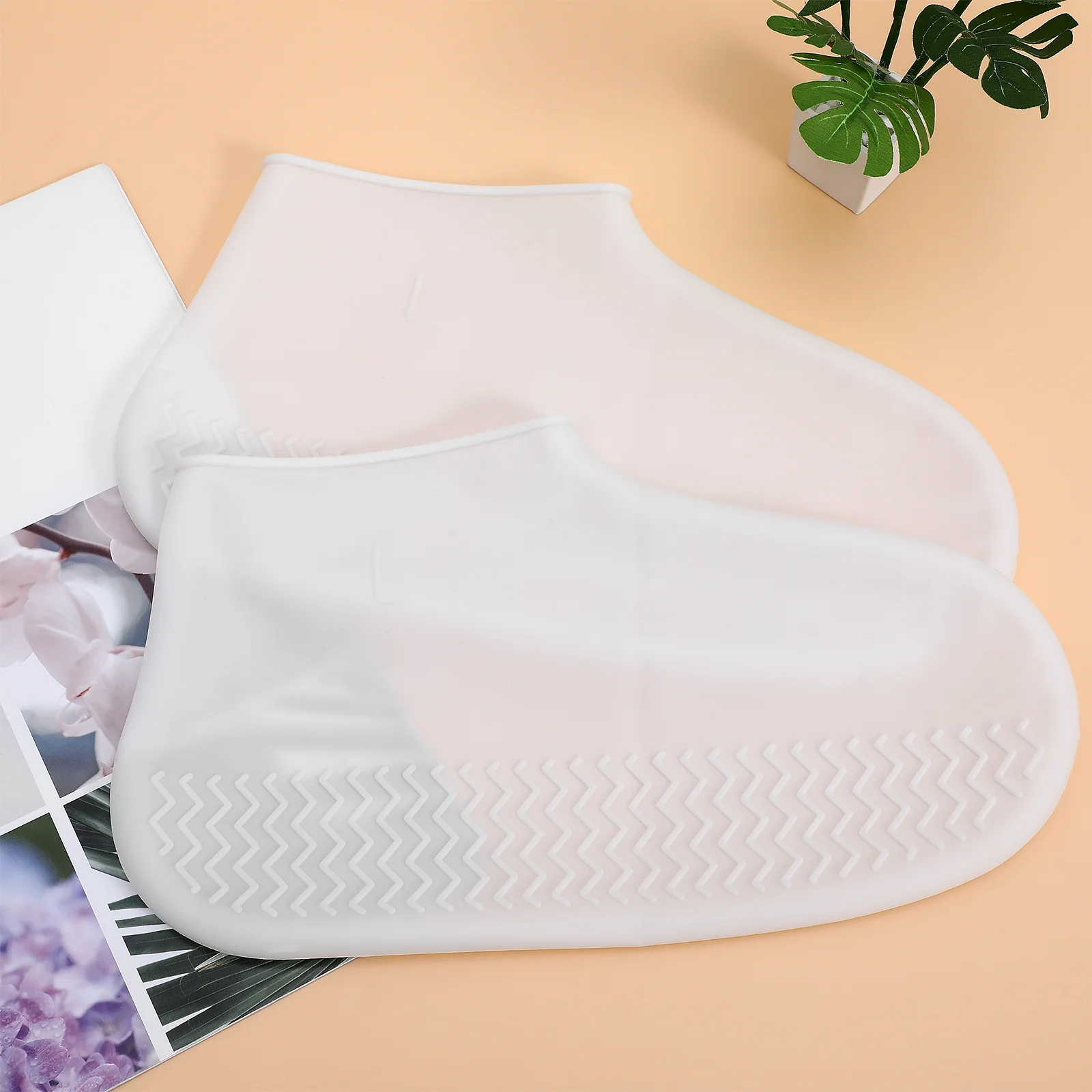 Capas impermeáveis antiderrapantes para homens e mulheres, protetor de sapatos reutilizável, botas de chuva, botas interiores, gel de sílica branca, 2 pares