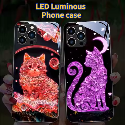 Cat Smart LED Flash Luminous Glass Phone Case Cover For Samsung Galaxy S25 S24 S23 S22 S21 S20 FE Note 10 20 Plus Ultra A54