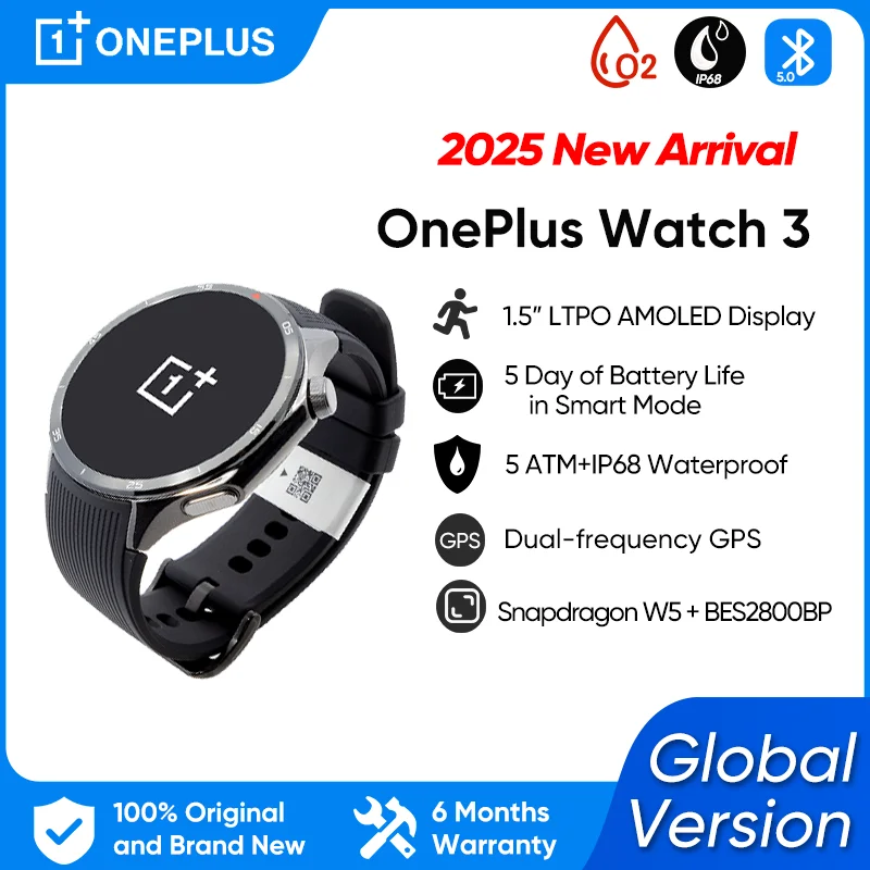

Global Version OnePlus Watch 3 Smart Watch 1.5’’ AMOLED 32GB Snapdragon W5 Wear OS by Google Snapdragon IP68