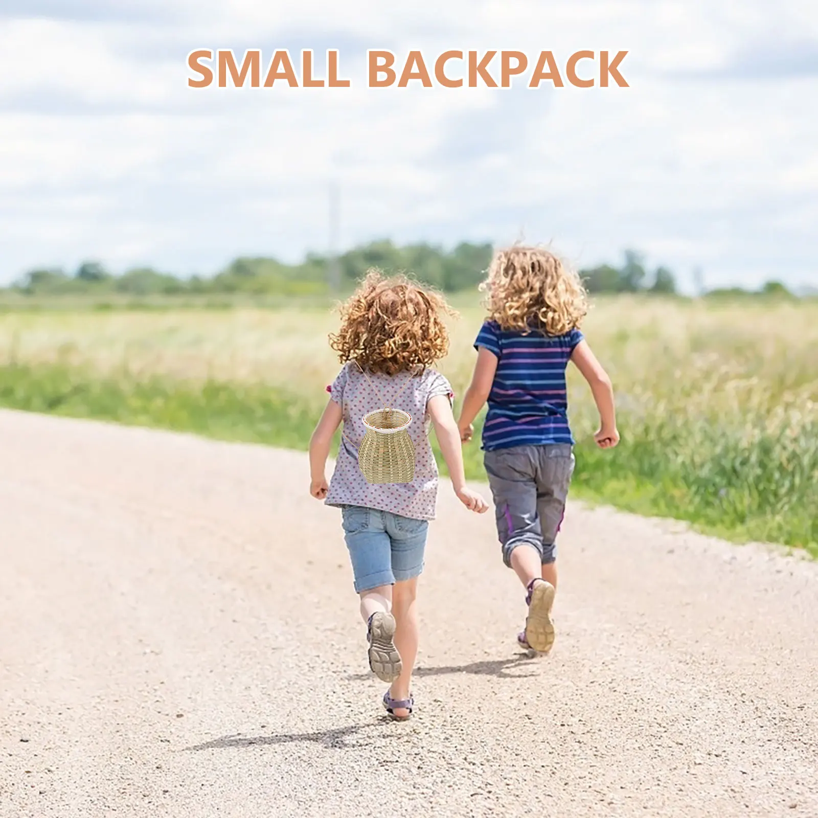 

Bamboo Basket Large Wicker Handmade Backpack Small Pannier Kids Picnic Harvest Snack Baskets