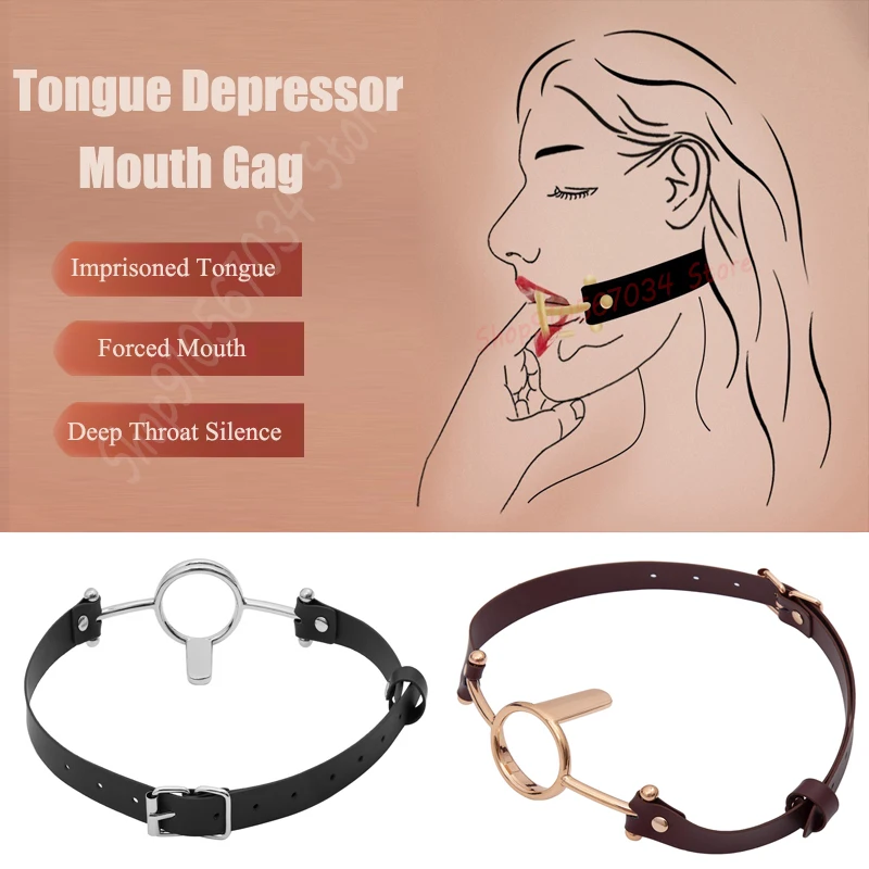 Stainless Steel Tongue Flail Mouth Gag Leather Hamess Bondage Restraints Adult Games Slave BDSM Fetish Sex Toys For Couples Gay