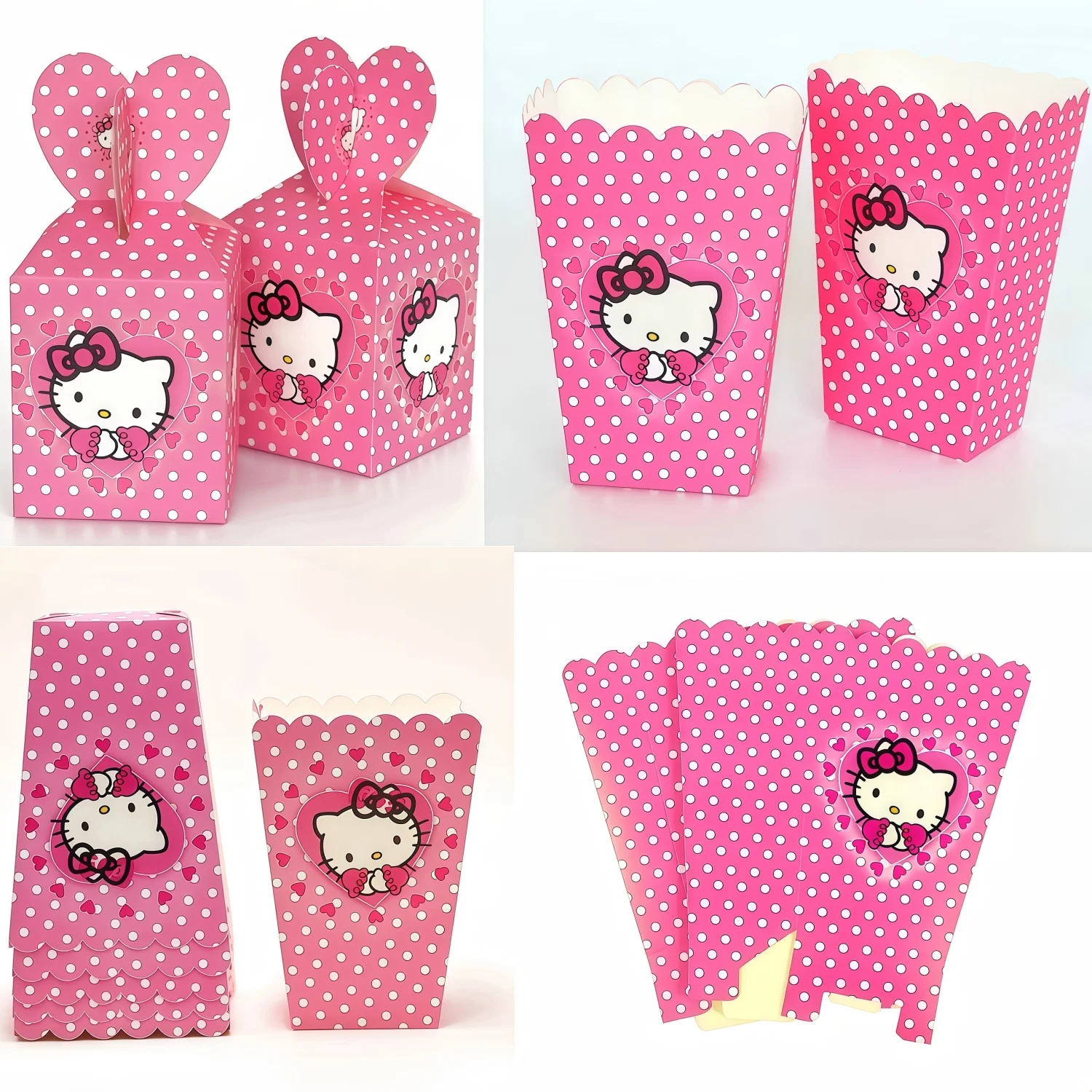 Caja de dulces de Hello Kitty, cajas de papel para dulces, caja de palomitas de maíz, caja de regalo de gato rosa, galletas, Chocolate, aperitivos, comida, bañera, regalos de fiesta para niñas