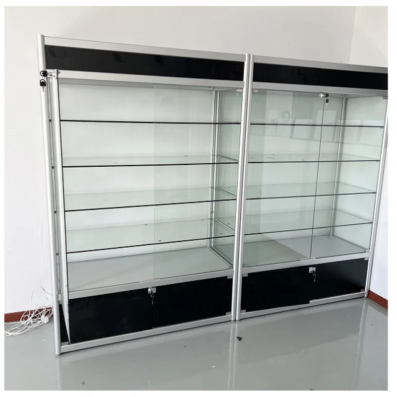 Imagem -05 - Armário de Exibição Personalizado Preto com Luz Led Vitrine de Madeira Exibição de Vidro Venda Quente