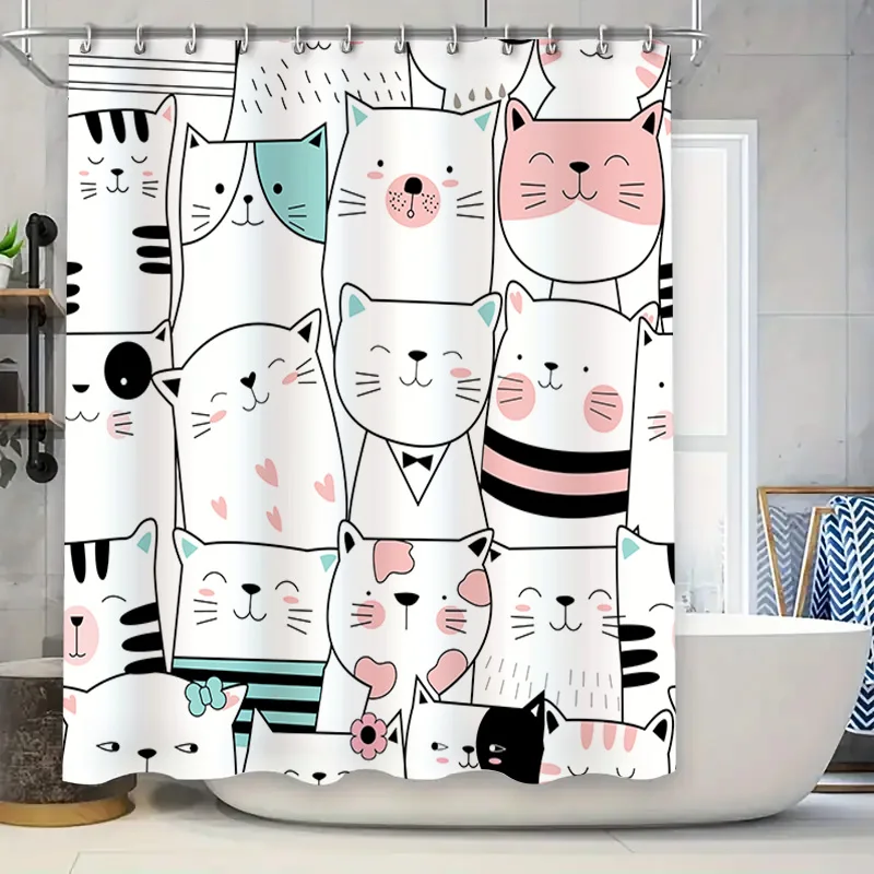 

Очаровательная занавеска для душа с котом, декор для ванной комнаты, тканевый принт, розовый, черный, белый, красный дизайн для украшения дома. Размер: 72x84 дюймов.