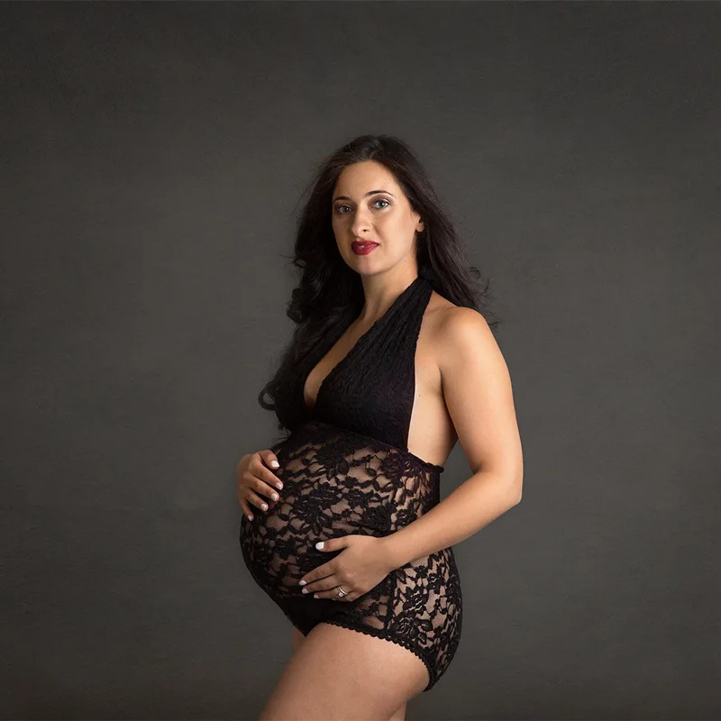 Maternity Bodysuit Pregnant Photo Shoot Open Back Sexy Lace Dress Photography Clothes For Pregnancy Photo Jumpsuit