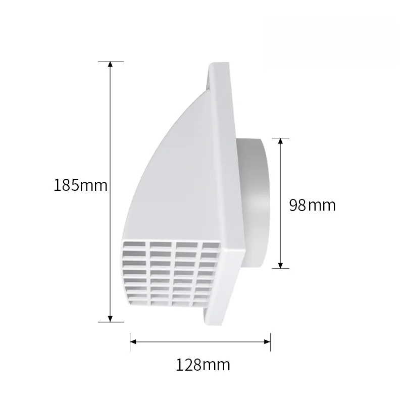 Weatherproof Exterior Wall Vent Grille With Adjustable Valve, Plastic Cover For Kitchen Bathroom, 100mm 125mm 150mm