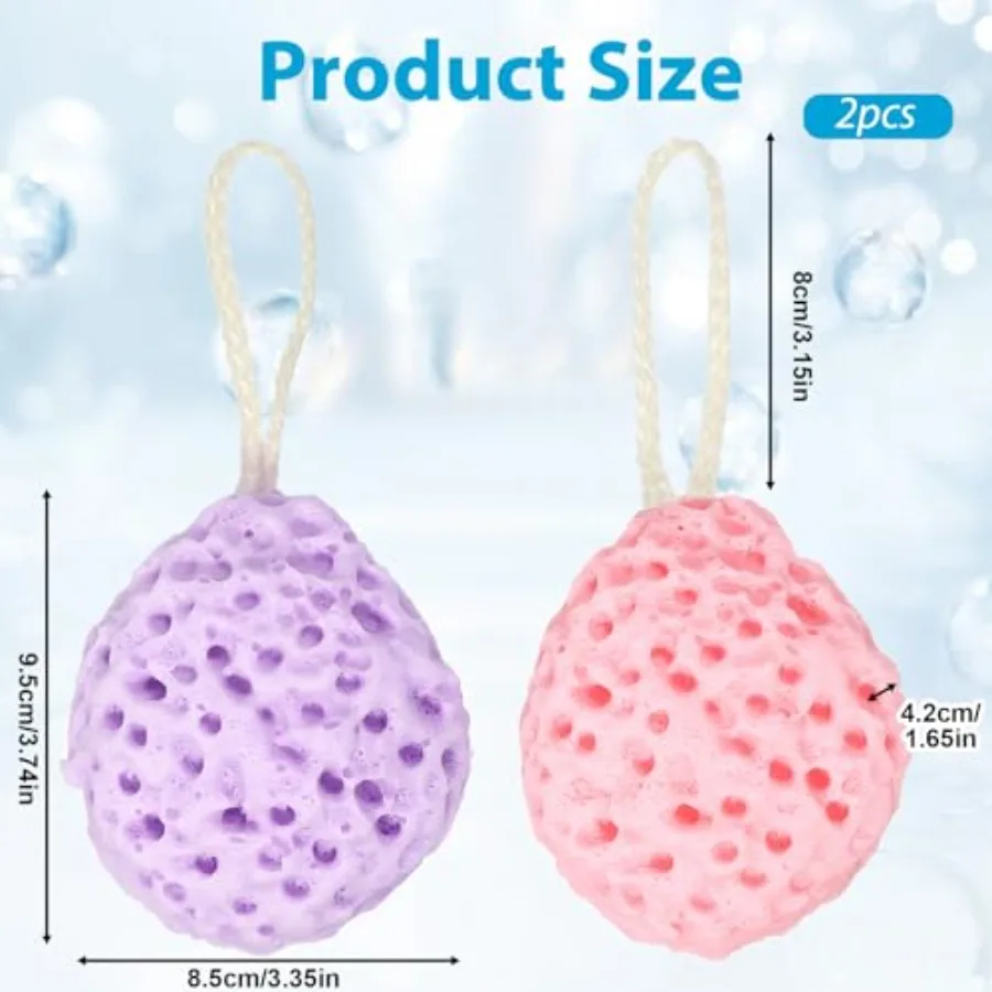 2 Pcs Bath Sponges for Shower, Exfoliating Bath Sponge Soft Shower Sponge Reusable Scrubzz Rinse Free Bath Sponges Loofah Body
