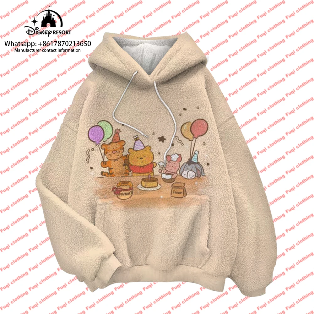 2024 Winter New Mickey Minnie Cartoon Print New Children's Hooded Plush Sweater Women's Fashionable All-match Casual Hoodies