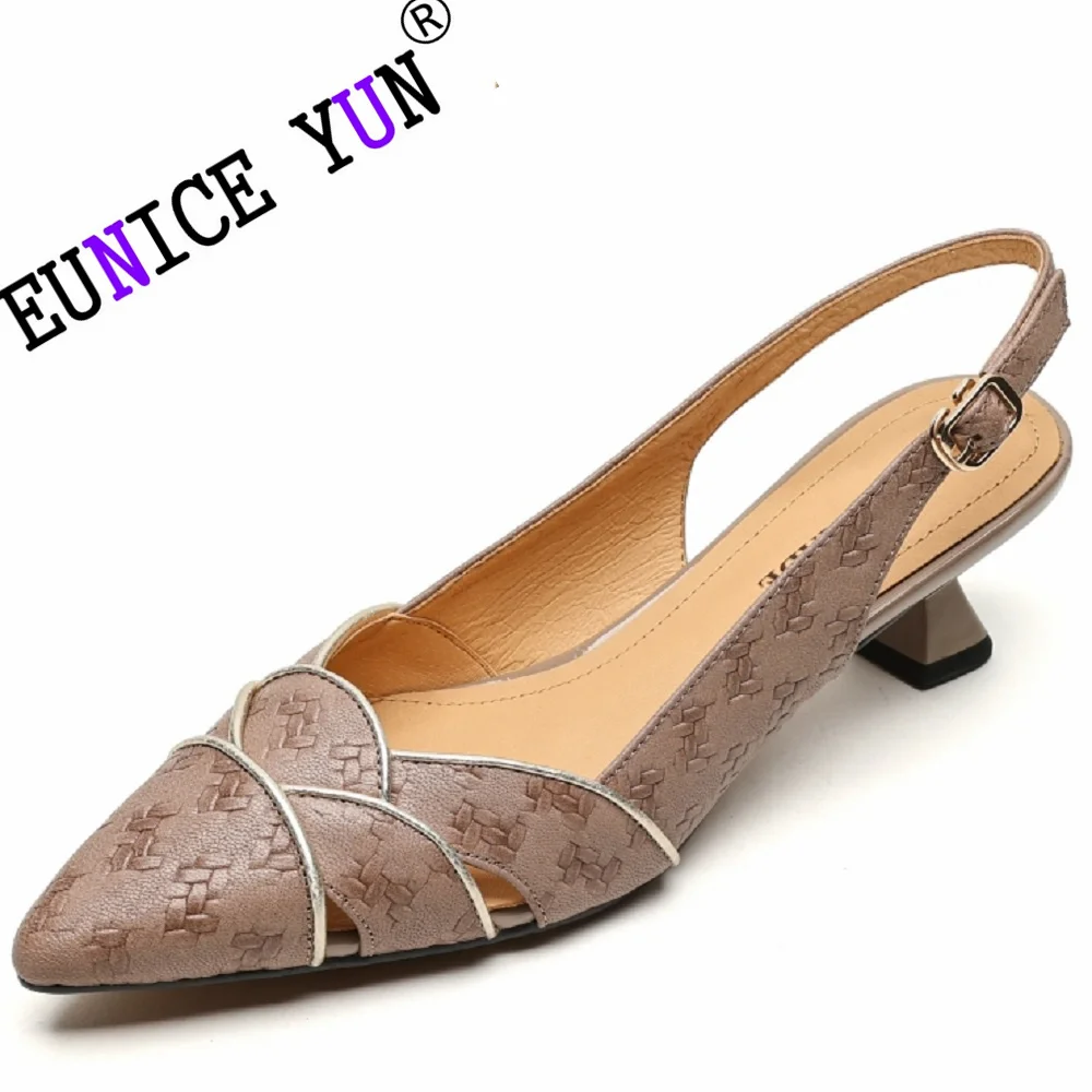 【EUNICE YUN】New Genuine Leather Summer Pointed Toe Sandals Shoes for Women Handmade Gladiator Shoes