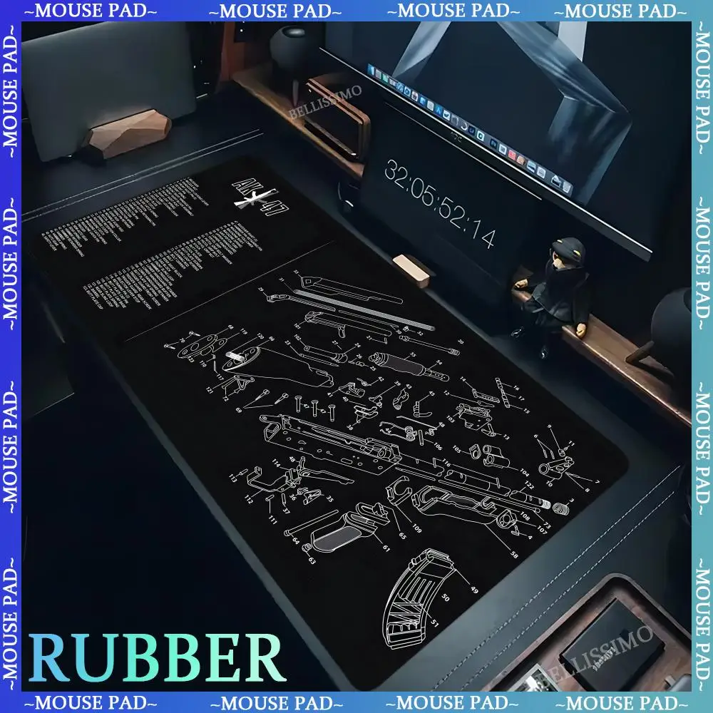 Black Gun Exploded View Game Mouse Pads XXL HD Gamer Mouse Pad Home Computer Pad Cool Gamer Keyboard Pad Soft Office Rubber Pad