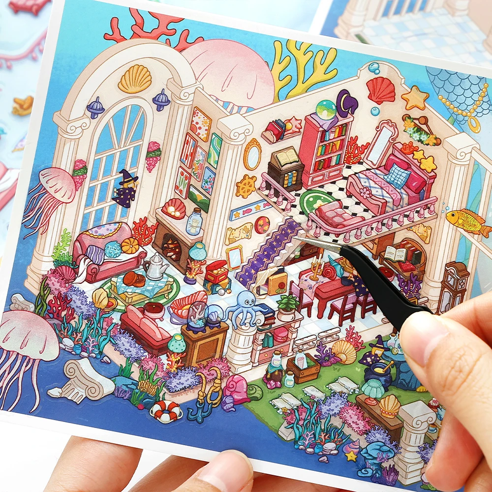 3sheets/bag My House 16th Round Series PET 2.5D Landscape Sticker Landscape Sticker For Decompression Collage Decoration