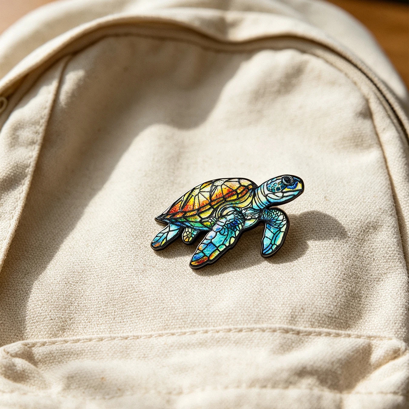 1pcs Color Sea Turtle Brooch Pin, Stained Glass Style, Halloween Party Gift for Jackets & Bags