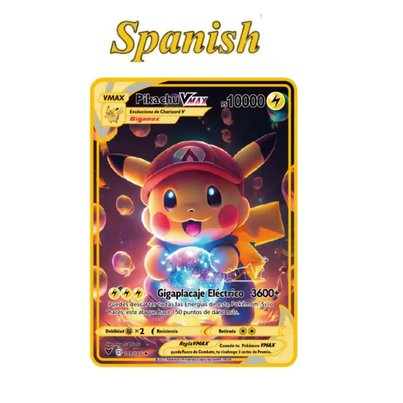 بطاقة بوكيمون المعدنية 10000 نقطة Arceus Charizard Super Card الذهبي الإسباني Mewtwo Vmax GX EX أنيمي جمع بطاقات هدية