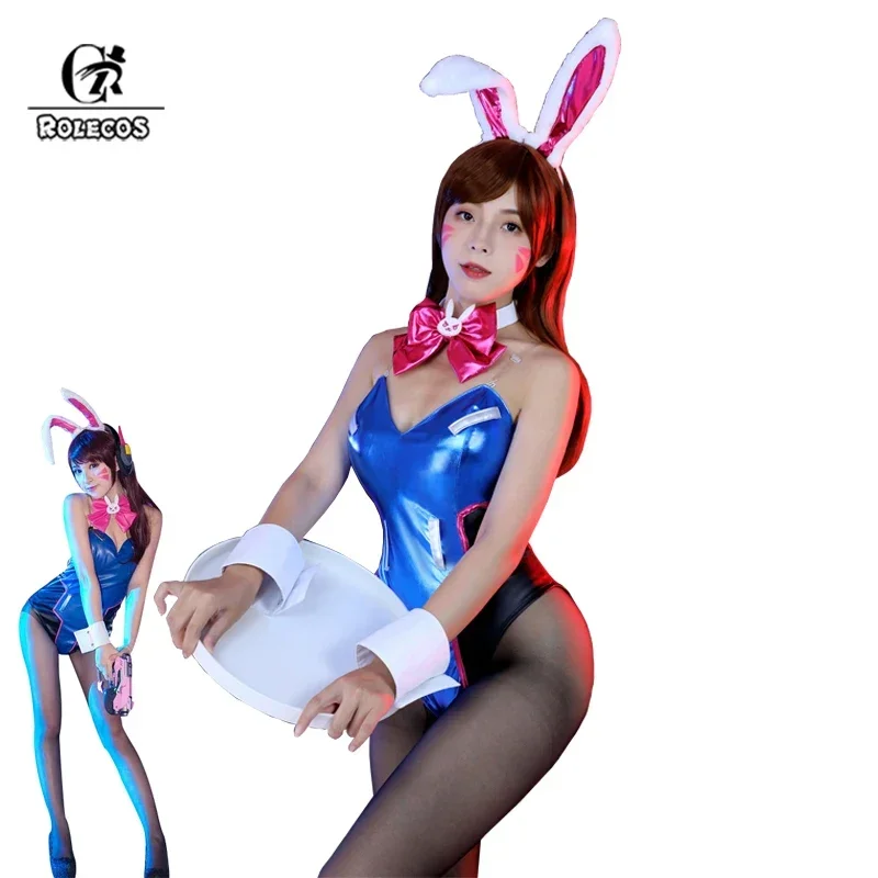 

Rolecos DVA cosplay women sexy costume Hana bunny girl cotume game ow jumpsuit women romper over Game Watch$0$i