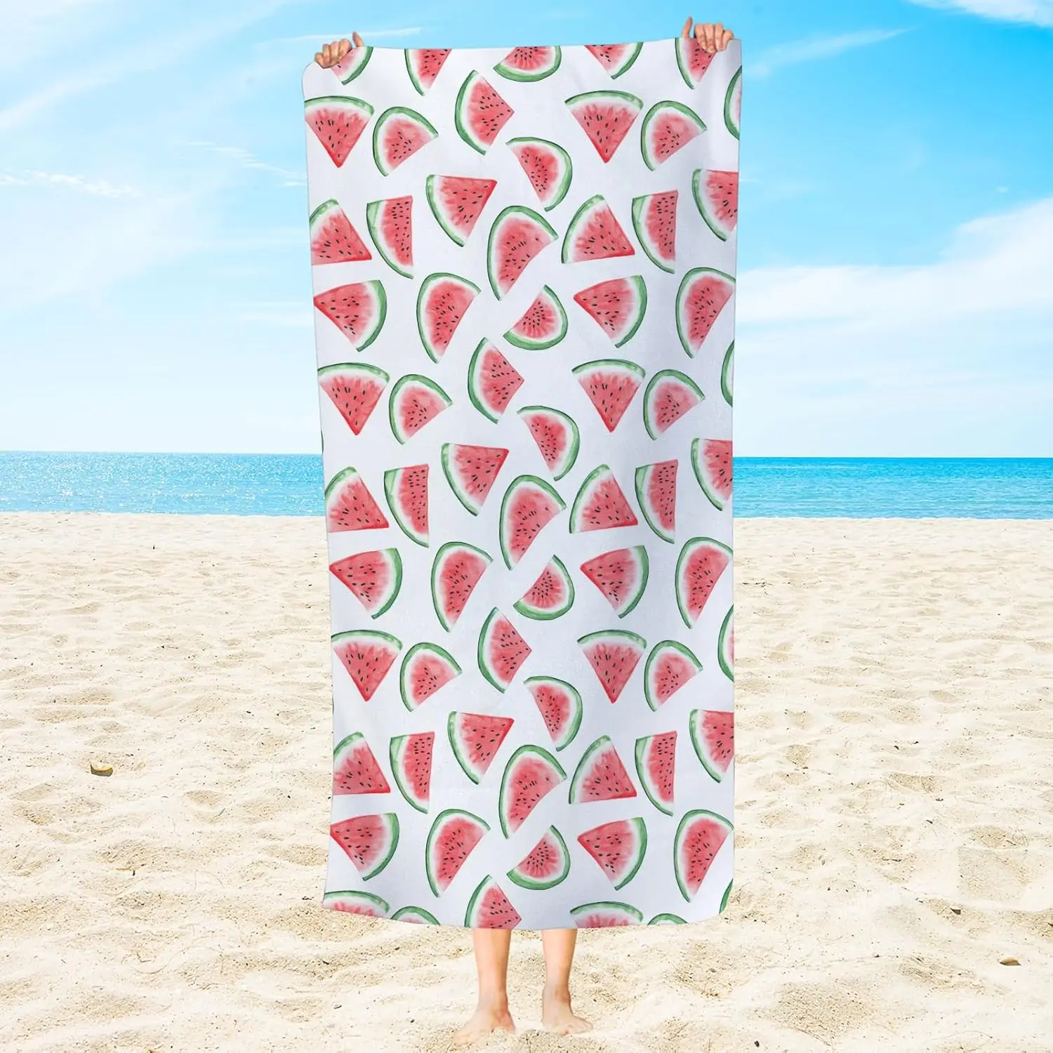 1pc Watermelon Fruit Beach Towels Cartoon Funny Red Watermelon Quick Dry Travel Towel for Women Girls Summer Cool Fruit Travel