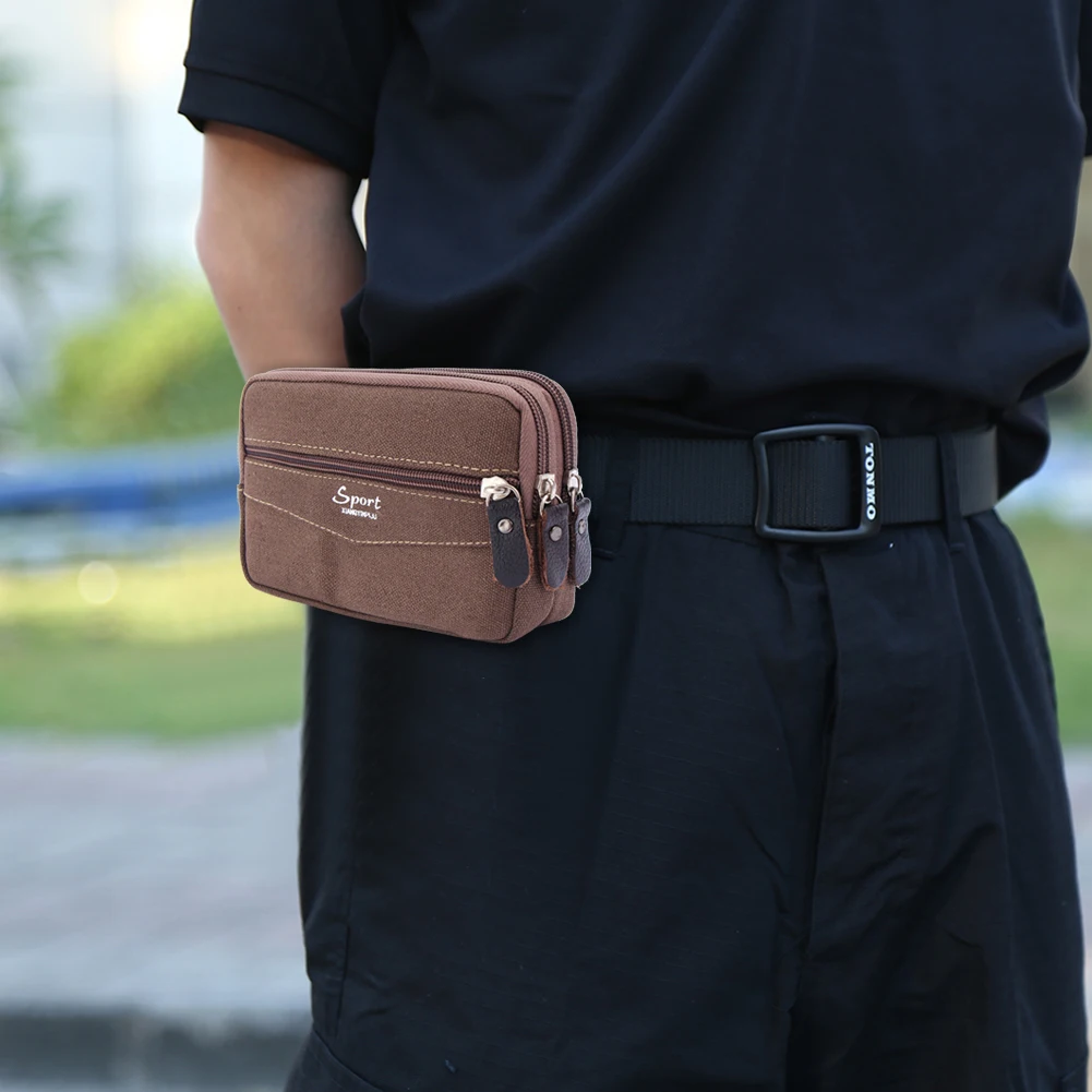 

6.5 inch Business Waist Bag Large Capacity Multifunction Running Waist Bag Portable Multi-Pockets Zipper Solid Color for Fitness