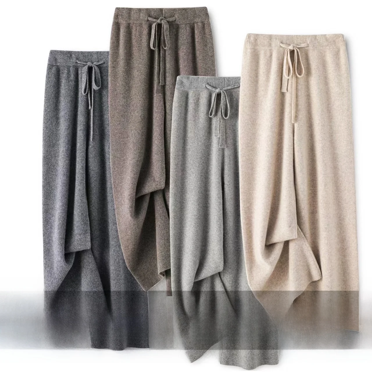 Pantalones de lana tejidos para mujer, pantalón largo informal de pierna ancha y cintura alta, corte recto, holgado, otoño e invierno