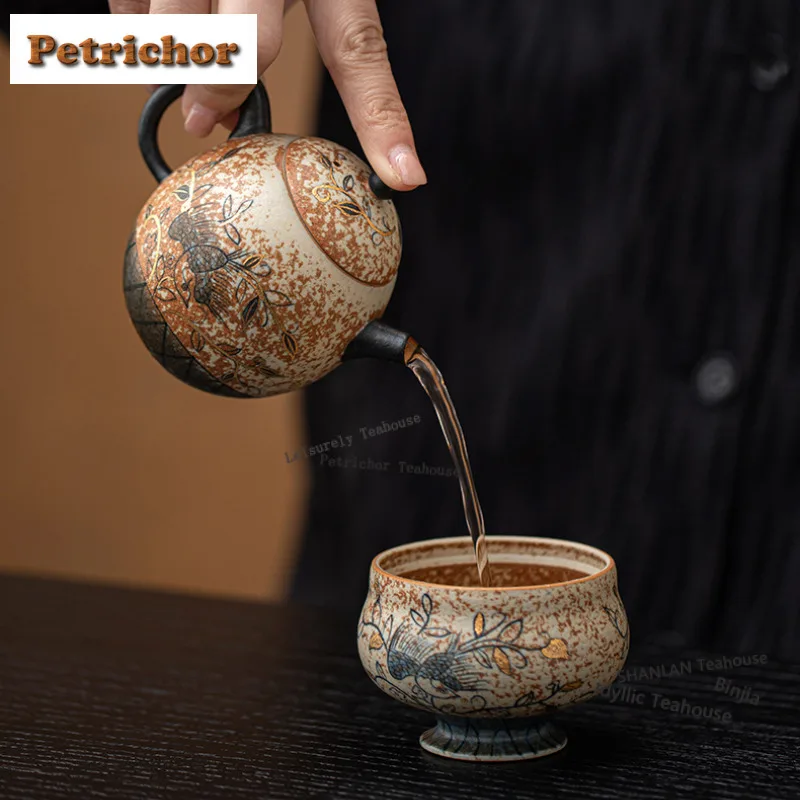 180ml Hand-painted Blue And White Firestone Red Dragon Egg Teapot Retro Tea Infuser Pot Tea Brewing Kettle With Ball Hole Craft
