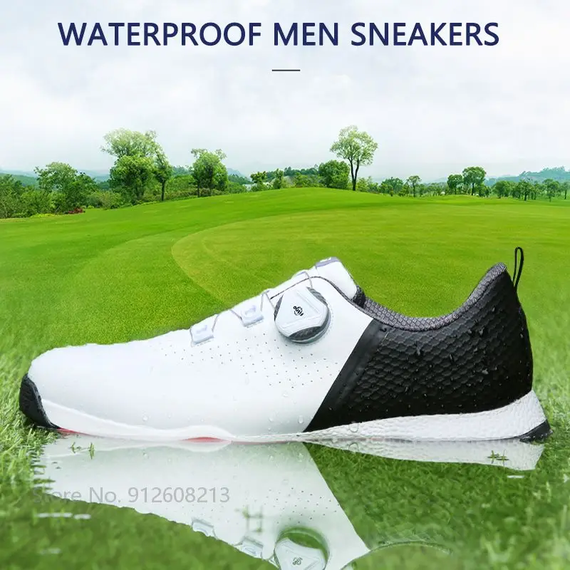 PGM Lightweight Golf Sneakers for Mens Waterproof Golf Shoes Men Patent Non-slip Spikes Footwear Rotating Buckle Trainer 39-44