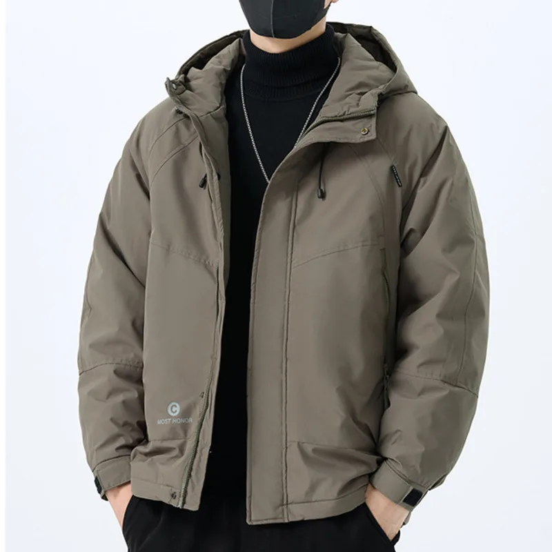 2024 new trendy workwear simple and versatile white duck down jacket men's hooded loose down jacket winter jacket SZY1807#