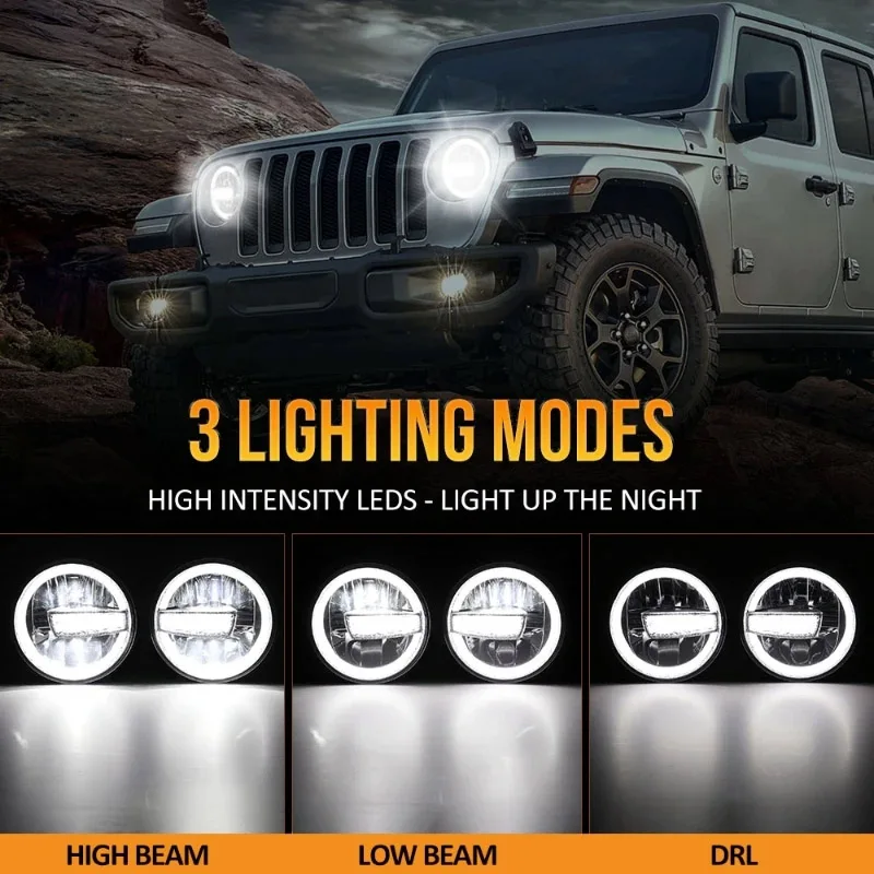 7'' Headlights DRL Car Lamp Front Bumper Fog Lights Pick Truck for Jeep JK Wrangler Harley Motorcycle Daytime Turn Signals 12V