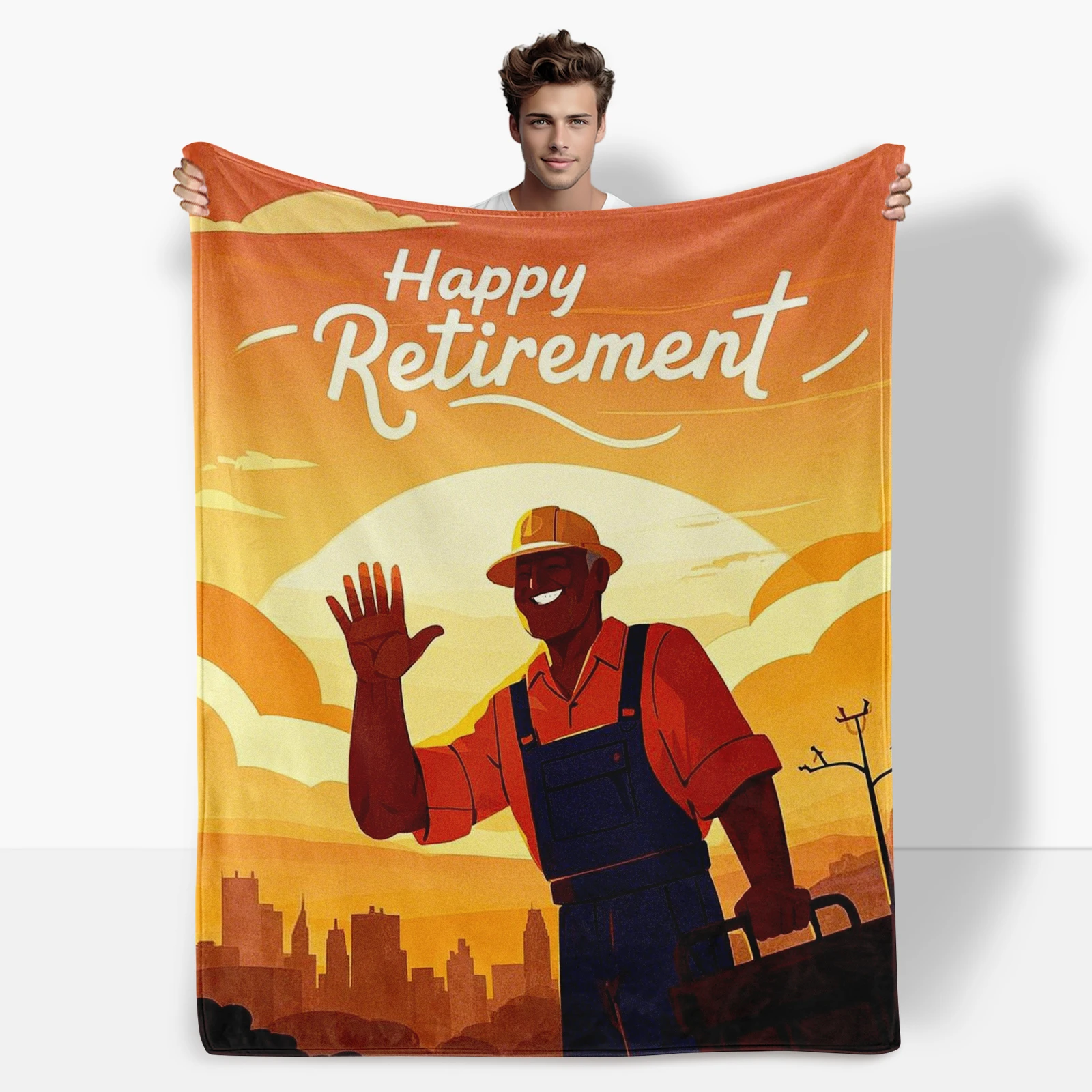 

Playful Worker City Background Retirement Blanket Adds Warmth And Charm To Any Home Decor