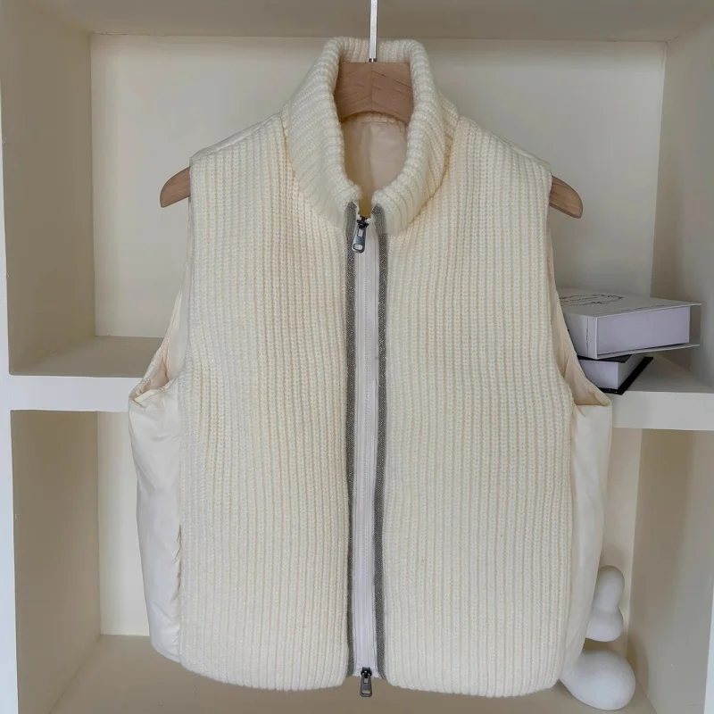 2025 hiver nouvelle épissage col montant débardeur doudoune y2k haute qualité mode épaissi chaud sans manches en duvet d'oie gilet