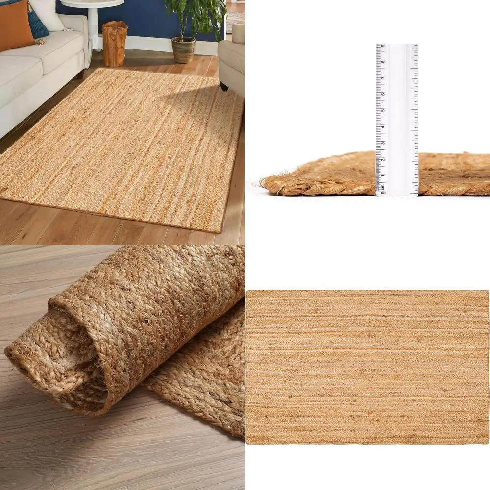 

Натуральный плетеный ковер из джута 4x6 футов - двусторонний, в стиле бохо, для кухни, гостиной, декора в стиле фермерского дома
