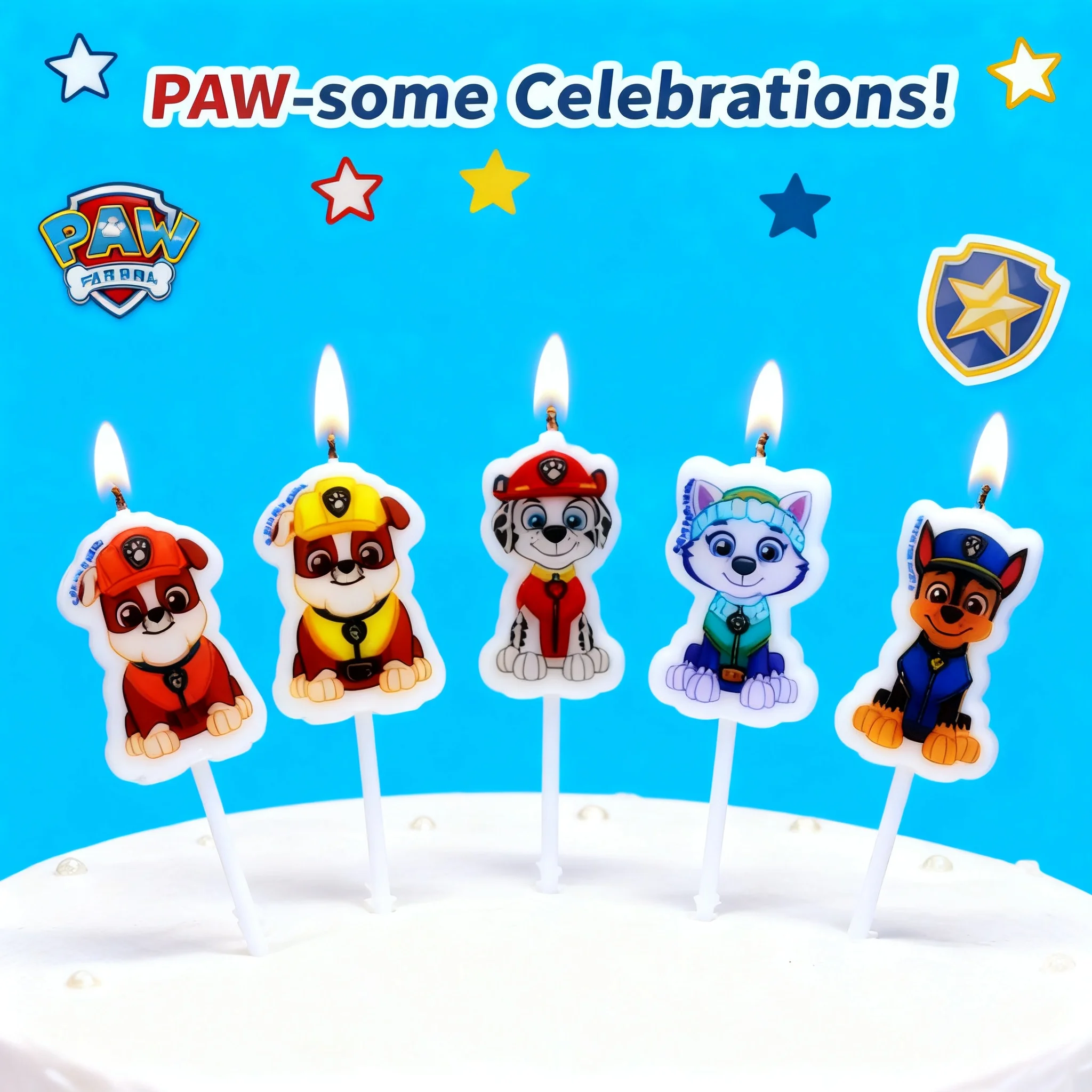 Ensemble de 5 bougies d'anniversaire Paw Patrol, fournitures de fête d'anniversaire pour enfants, décorations de gâteaux à thème, créations DIY amusantes