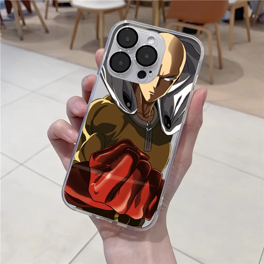 Cartoon One-Punch Man Phone Case Transparent For iPhone 15 13 14 12 11 Pro MAX XR X SE XS iPhone13 14 Mini