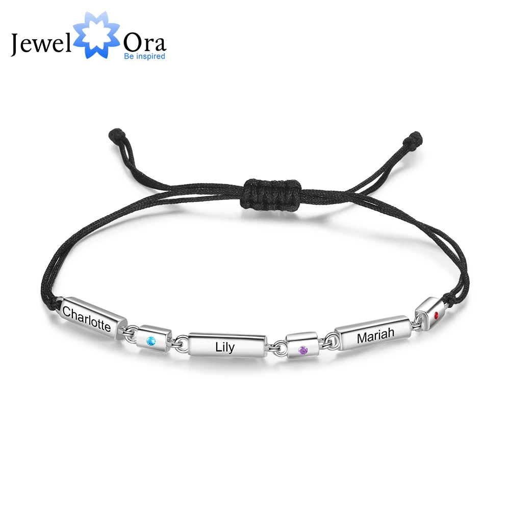 

Personalized Birthstone Bracelet with 1-3 Engraving Name Customized Black Rope Chain Bracelets for Women Christmas Gifts