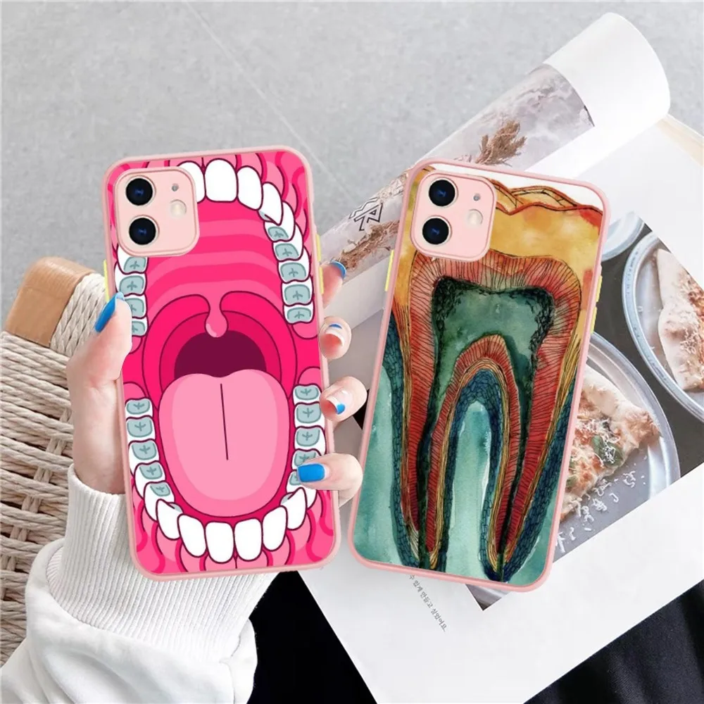 Wisdom Teeth Dentist Tooth Phone Case for iPhone 14 11 12 13 Mini Pro Max 8 7 Plus X XR XS MAX Translucent Matte Cover