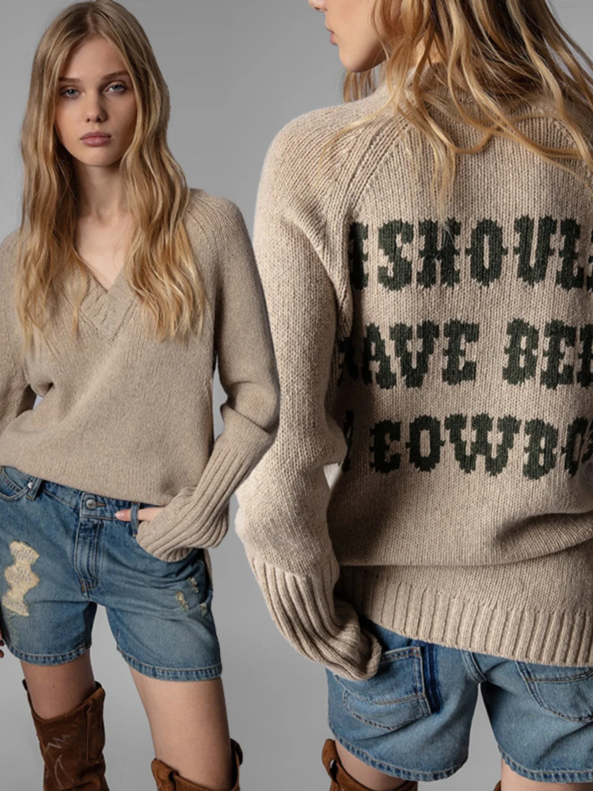 

Autumn Winter New Sle French Sle ZV Front ort Ba Long V Ne Handmade Wool Knitted Sweater Women's Faion