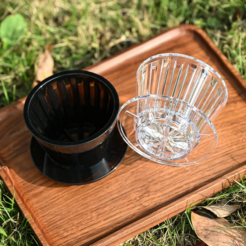 TIMEMORE Crystal Eye B75 Pour Over Coffee Dripper 1-2 People Capacity Black & White Cake Dripper Flat Bottom Dripper Home Coffee