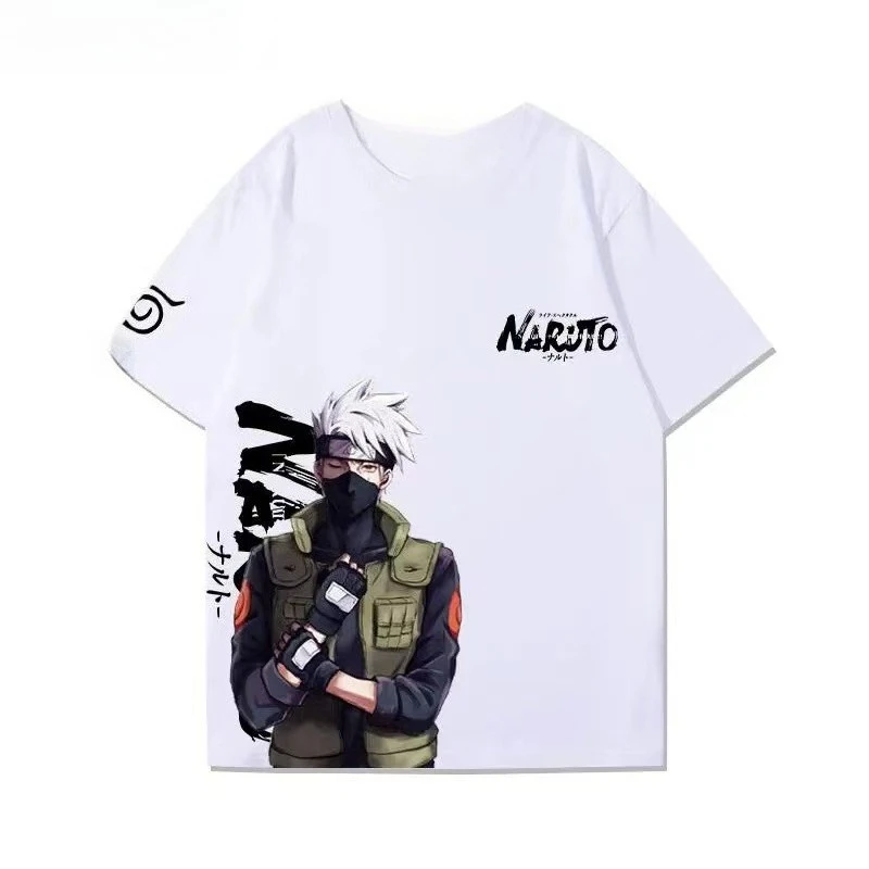 Naruto anime peripheral Uchiha Sasuke Kakashi creative short-sleeved T-shirt for men women summer pure cotton versatile tops