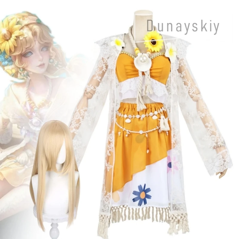 Disfraz de Cosplay de Doctor de Identity V, Estilo Bohemio, con Accesorios para el Cabello de Girasol, para Verano, Playa, Halloween
