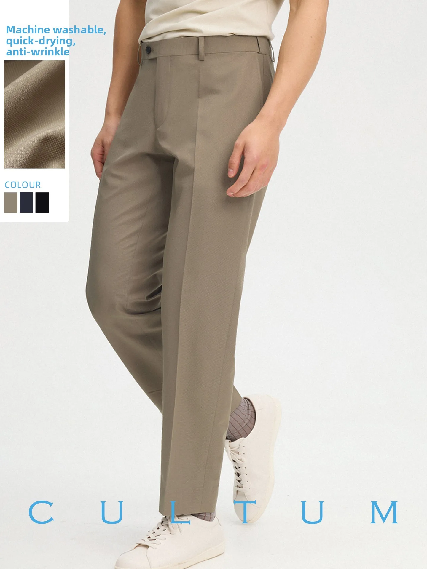 

Quick Dry Breathable CULTUM Casual Business Elastic Waist Creaseless Long Pants Polyester Composite Fiber mid Stretch