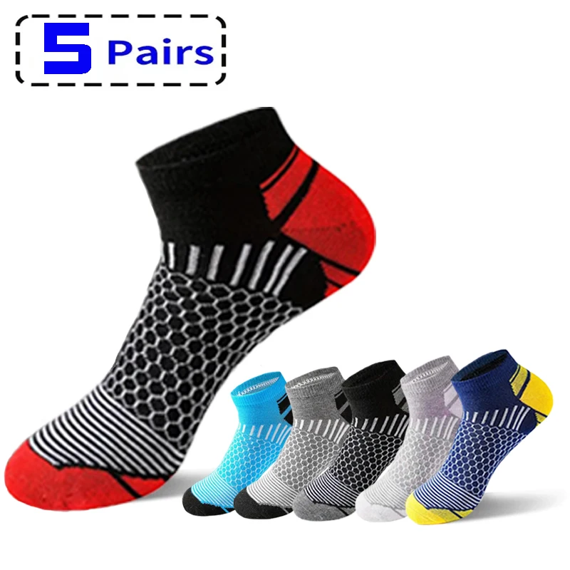 New Men's Cushioned Ankle Socks Low Cut Athletic Socks Sports And Leisure Waist Design Running Cycling Hiking Socks 5Pairs