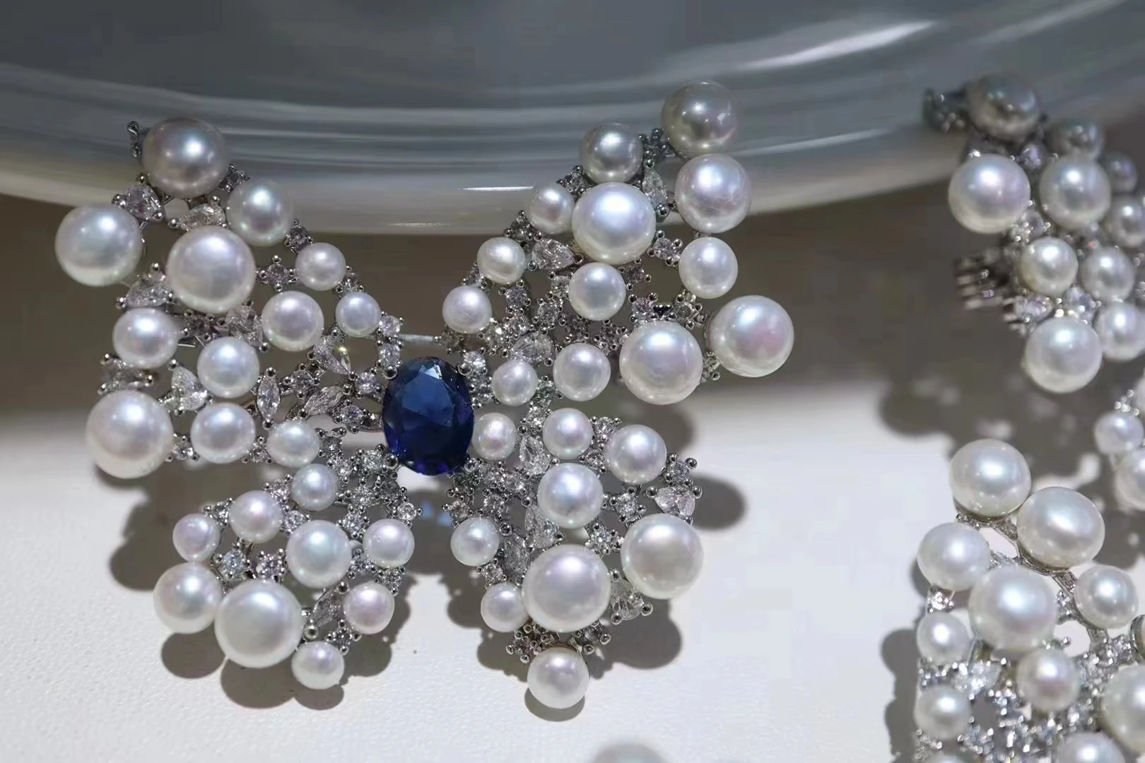 Women's White Fresh Water Pearl Butterfly Brooch